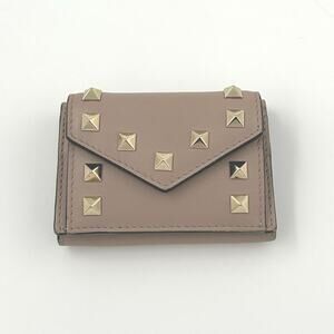 Valentino Garavani Rockstud Compact Wallet in Taupe Leather (Full Set)